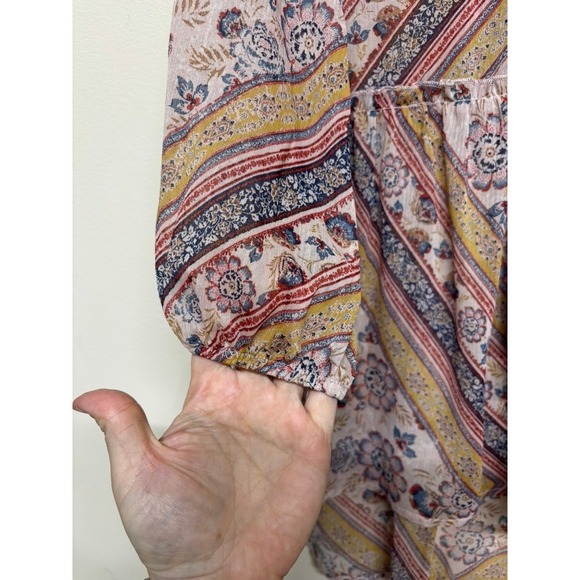 Knox Rose Boho Floral Blouse XS Sheer Long Sleeve V Neck Peplum Top Hippie - Picture 3 of 6